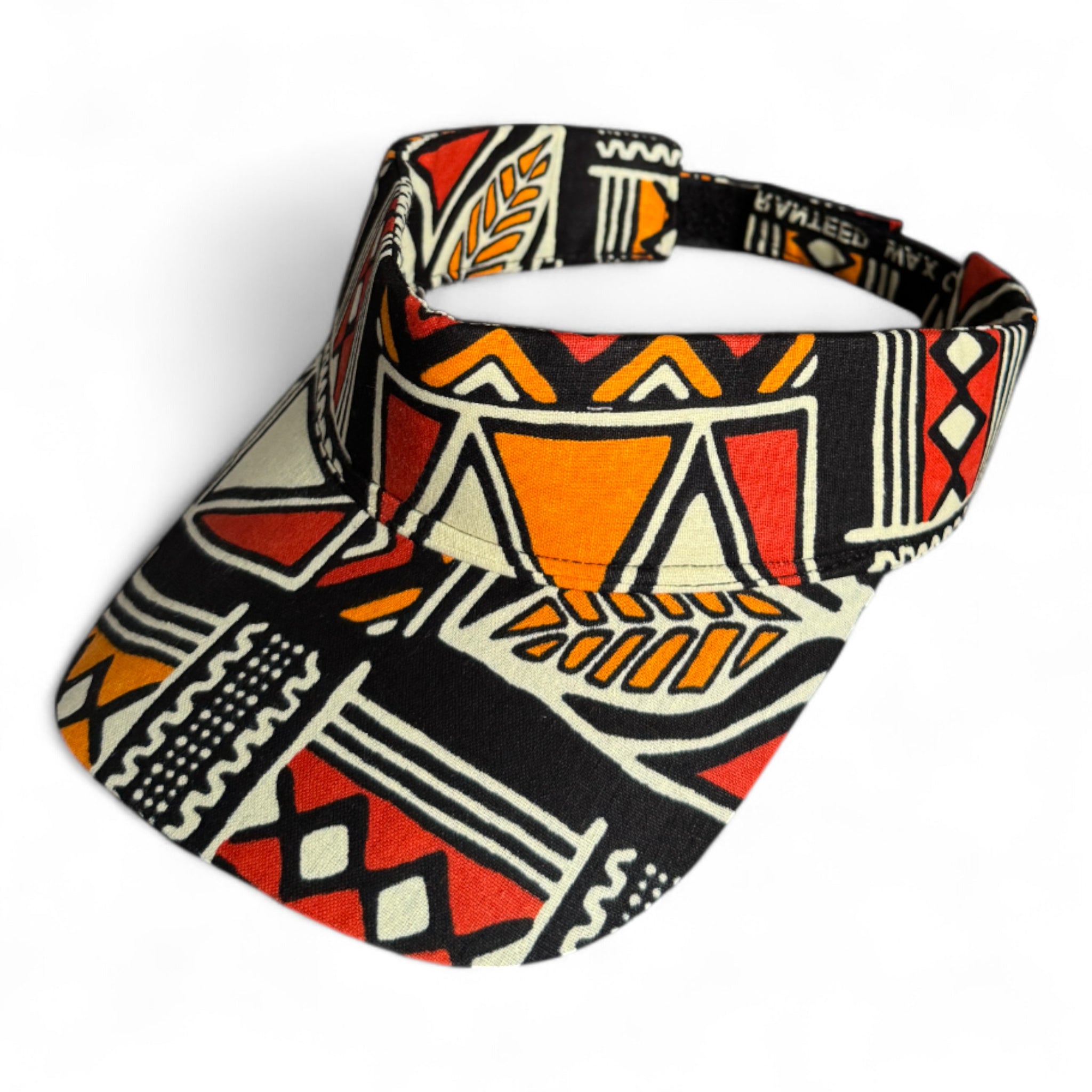Gorras de visera con estampado africano - Rojo y naranja Bogolan Symbols