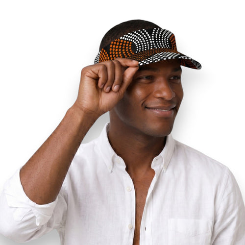 Gorras de visera con estampado africano - Marrón Blanco Wave Pattern