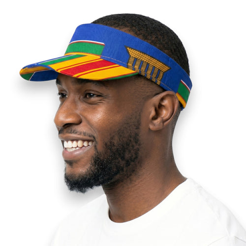 Gorras de visera con estampado africano - Azul Multicolor Kente Pride