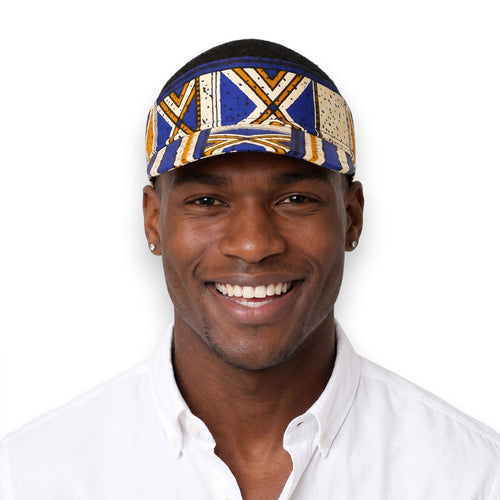 Gorras de visera con estampado africano - Azul Mostaza Bogolan Heritage