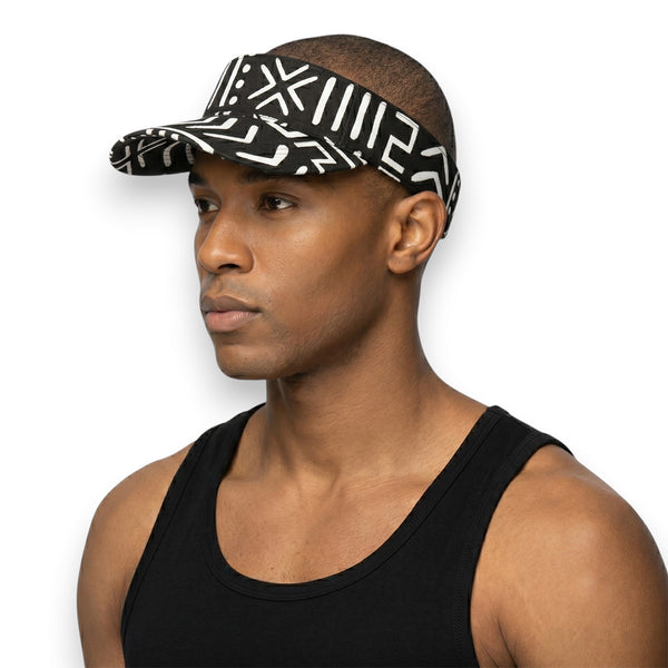 Gorras de visera con estampado africano - Negro Blanco Bogolan Symbols