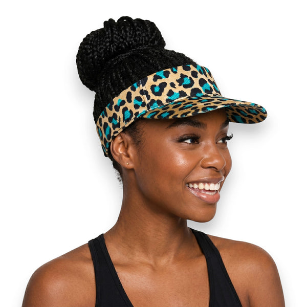 Gorras de visera con estampado africano - Beige Turquesa Leopard Spots