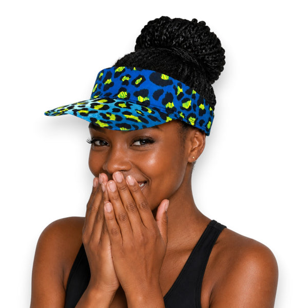 Gorras de visera con estampado africano - Azul Leopardo Spots