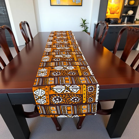 Camino de mesa africano / mantel - Marrón Patrones Bogolan