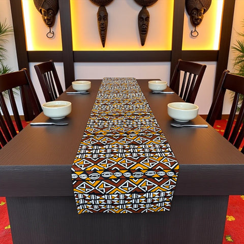 Camino de mesa africano / mantel - Marrón Bogolan