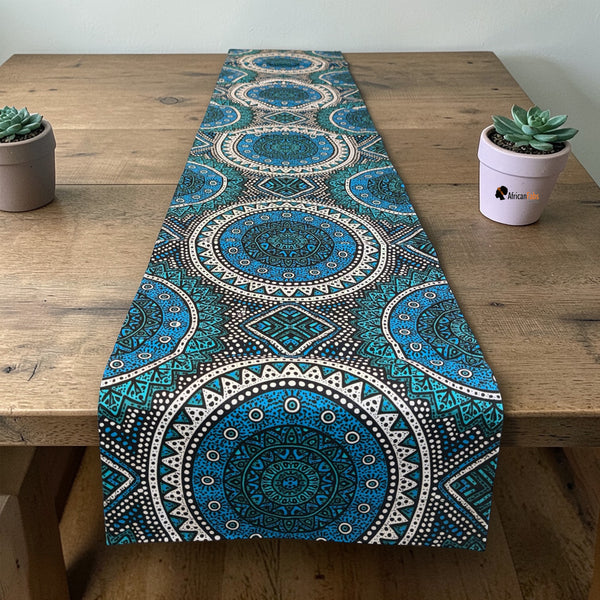 Camino de mesa africano / mantel - Azul y Teal Sacred Circle