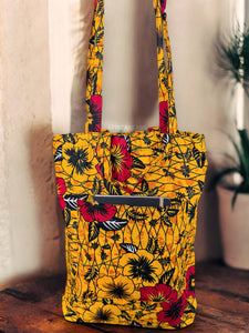 Bolso shopper con estampado africano - Amarillo Flowers - Shopping Bag Reutilizable de Algodón