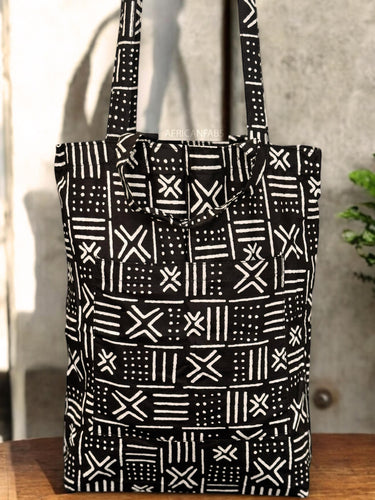 Bolso shopper con estampado africano - Blanco Negro X Bogolan - Shopping Bag Reutilizable de Algodón