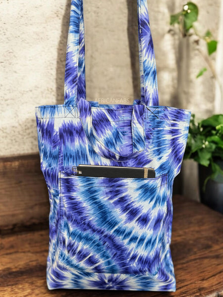 Bolso shopper con estampado africano - Azul Tie Dye - Shopping Bag Reutilizable de Algodón