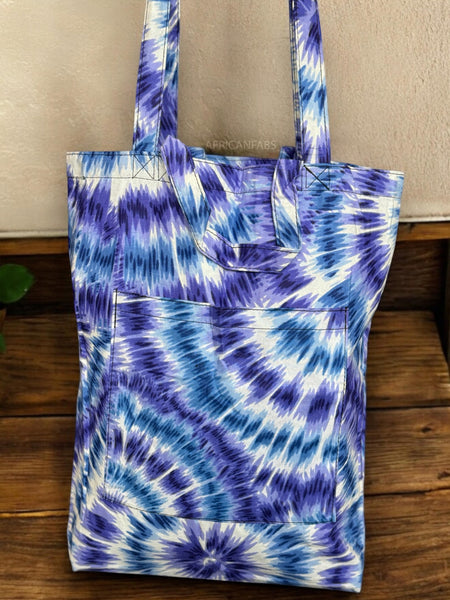 Bolso shopper con estampado africano - Azul Tie Dye - Shopping Bag Reutilizable de Algodón