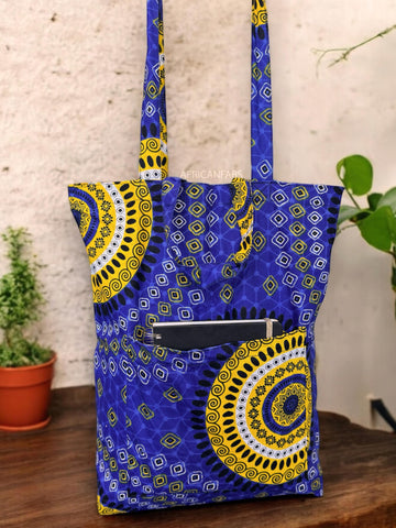 Bolso shopper con estampado africano - Azul Dotted Patterns - Shopping Bag Reutilizable de Algodón