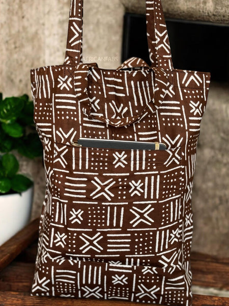 Bolso shopper con estampado africano - Marrón X Bogolan - Shopping Bag Reutilizable de Algodón