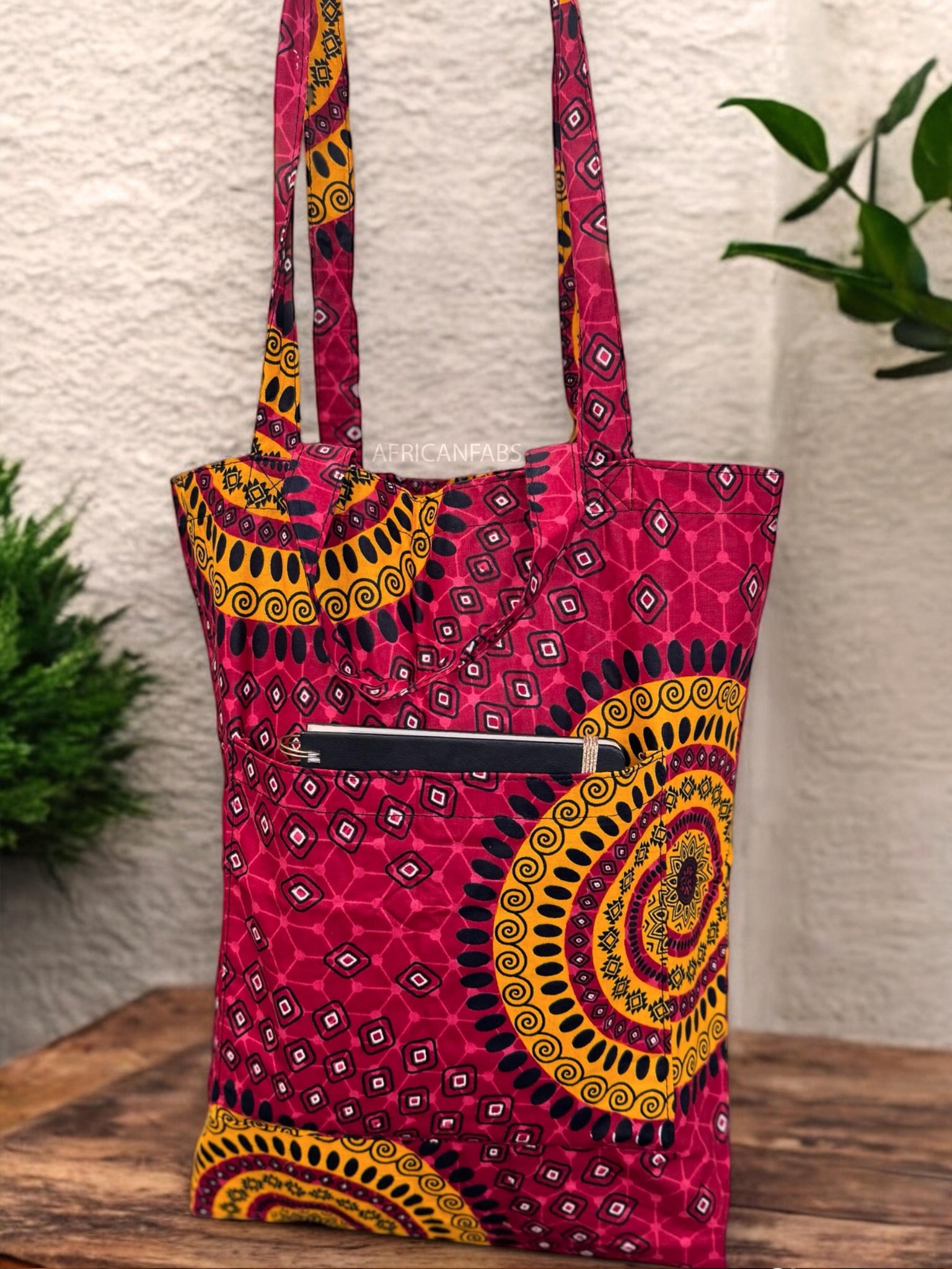 Bolso shopper con estampado africano - Rojo Dotted Patterns - Shopping Bag Reutilizable de Algodón