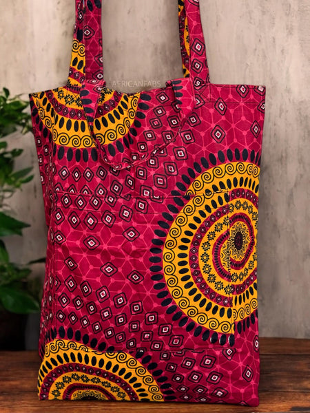 Bolso shopper con estampado africano - Rojo Dotted Patterns - Shopping Bag Reutilizable de Algodón