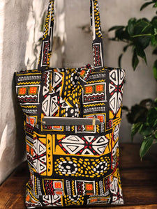 Bolso shopper con estampado africano - Amarillo Bogolan - Shopping Bag Reutilizable de Algodón