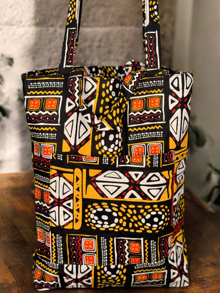 Bolso shopper con estampado africano - Amarillo Bogolan - Shopping Bag Reutilizable de Algodón