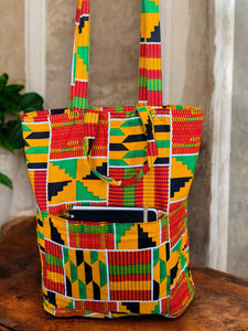 Bolso shopper con estampado africano - Amarillo Verde Kente - Shopping Bag Reutilizable de Algodón