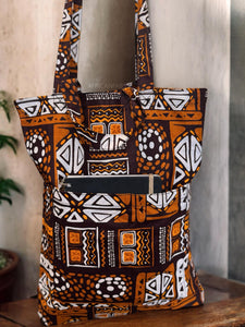 Bolso shopper con estampado africano - Marrón Bogolan - Shopping Bag Reutilizable de Algodón