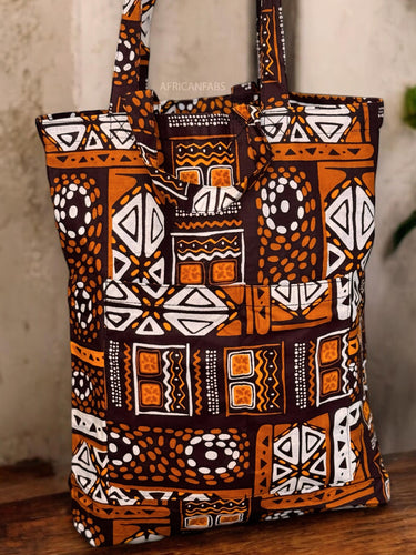 Bolso shopper con estampado africano - Marrón Bogolan - Shopping Bag Reutilizable de Algodón