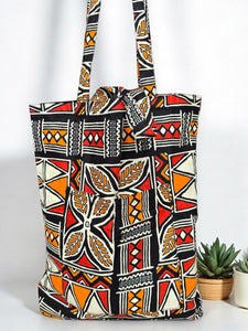 Bolso shopper con estampado africano - Naranja - Shopping Bag Reutilizable de Algodón