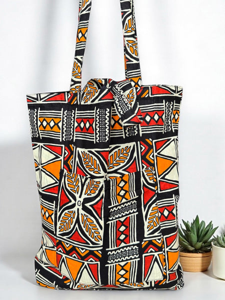 Bolso shopper con estampado africano - Naranja - Shopping Bag Reutilizable de Algodón