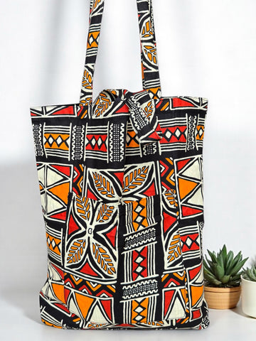 Bolso shopper con estampado africano - Naranja - Shopping Bag Reutilizable de Algodón