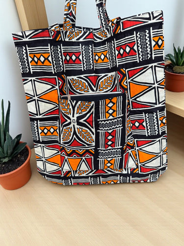 Bolso shopper con estampado africano - Naranja - Shopping Bag Reutilizable de Algodón