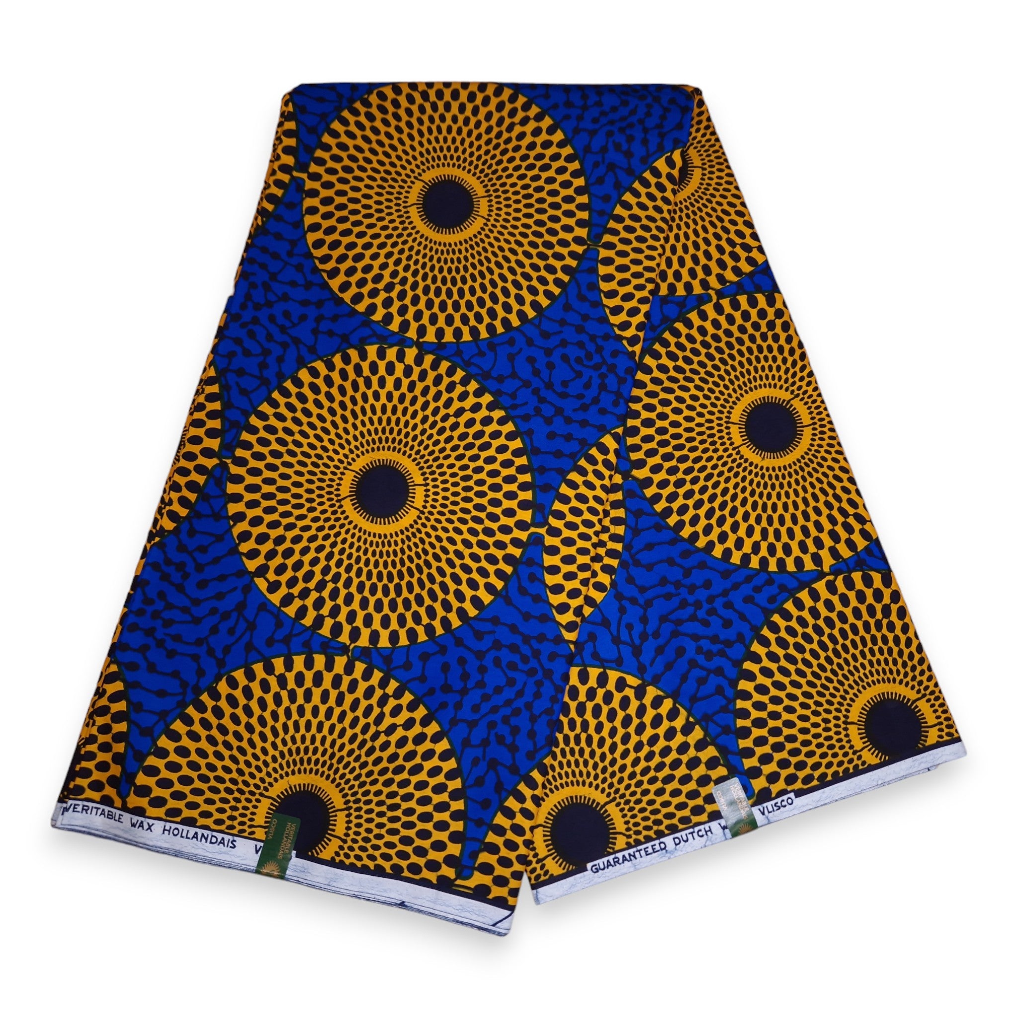 Tela estampada VLISCO Hollandais Wax - Azul / amarillo record