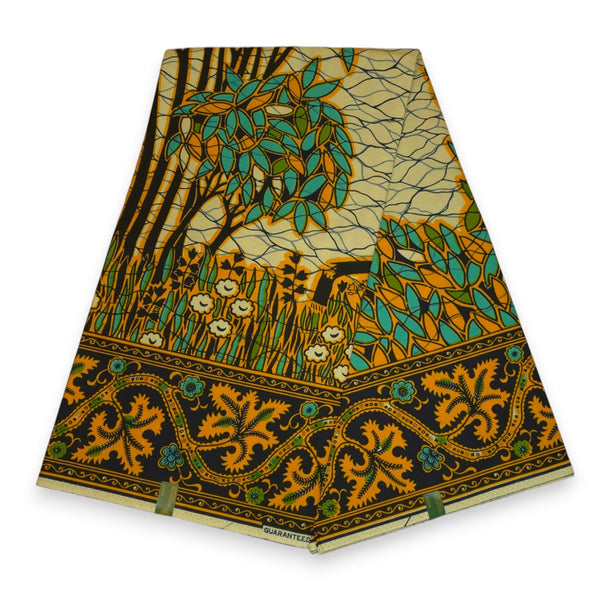 VLISCO Hollandais Wax print fabric - Turquoise Yellow Fallen tree VL00562 Limited Edition