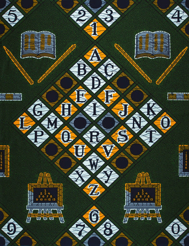 Tela estampada VLISCO Hollandais Wax - Verde ABC VL00017