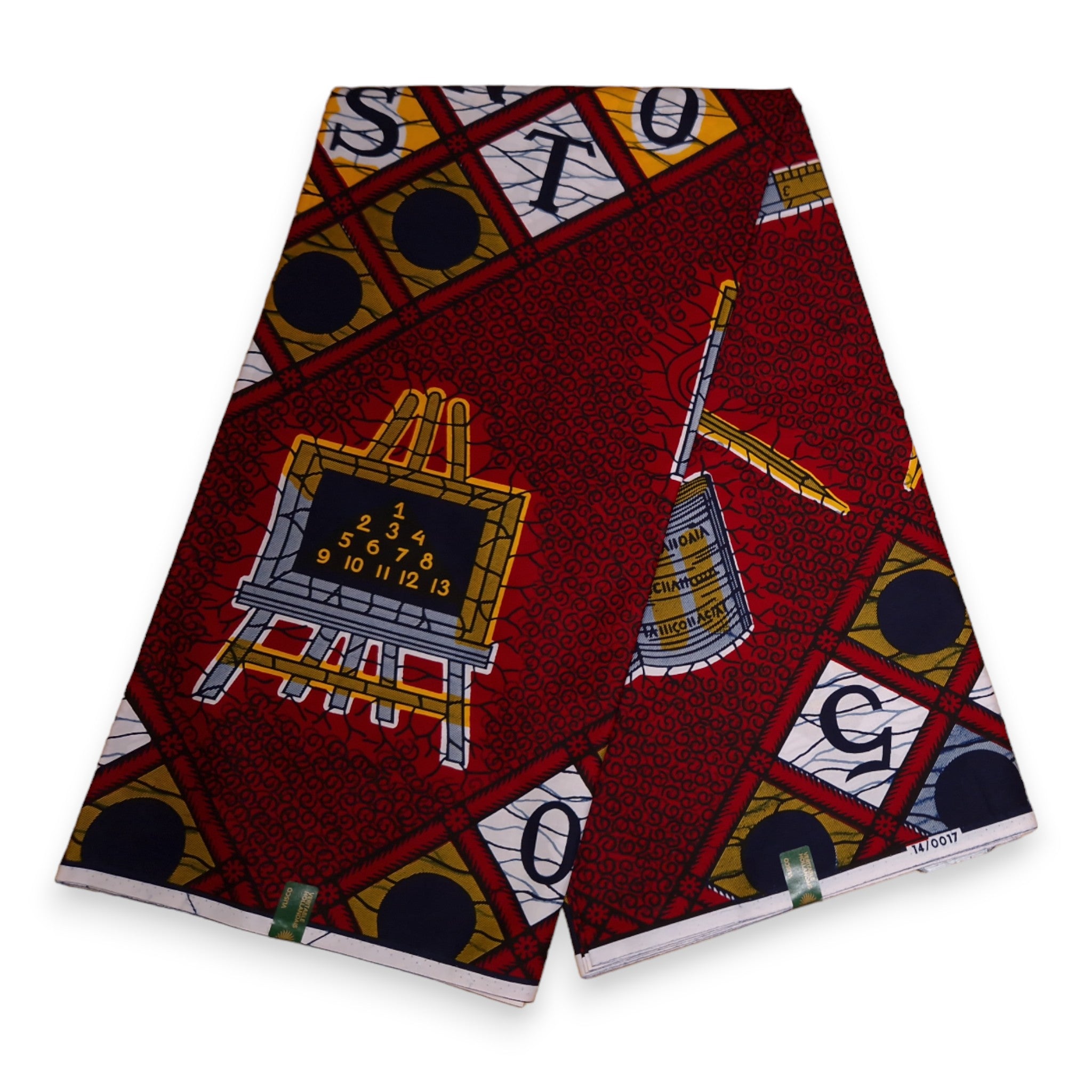 Tela estampada VLISCO Hollandais Wax - Rojo oscuro ABC Alphabet VL00017-294