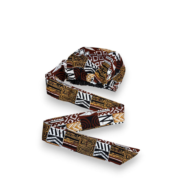 Gorro XL Easy - Gorro con forro de satén - Marrón Bogolan Mosaic