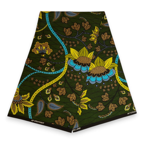 Gorro pescador / Gorro pescador estampado africano - Verde oscuro & Amarillo Botanical Flow - Tallas Niños y Adultos (Unisex)