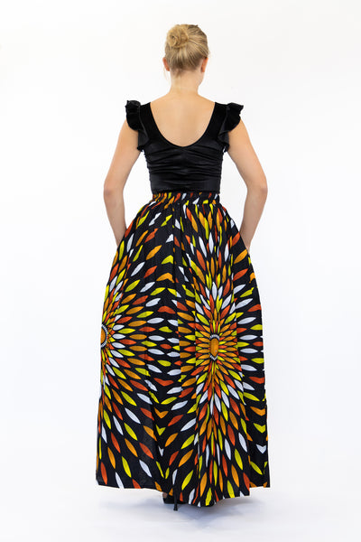 Falda maxi estampado africano - Negro / Amarillo sol