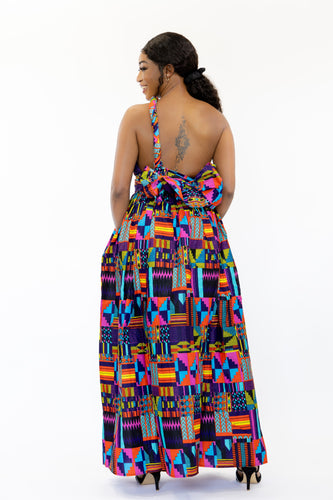 Vestido maxi estampado africano multicolor kente / purple Infinity Multiway