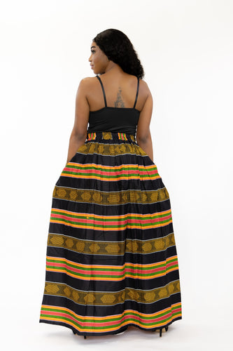 Falda maxi estampado africano - Negro Kente Pan Africa
