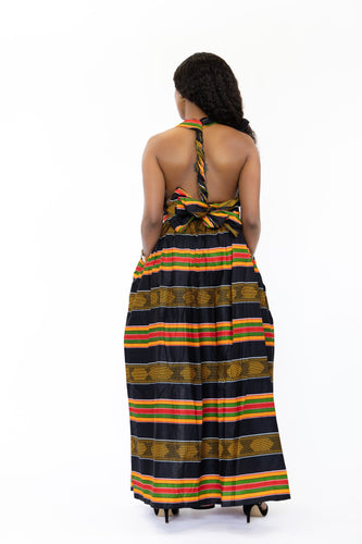 Vestido largo multiposición con estampado africano Pan Africa Black Kente Infinity