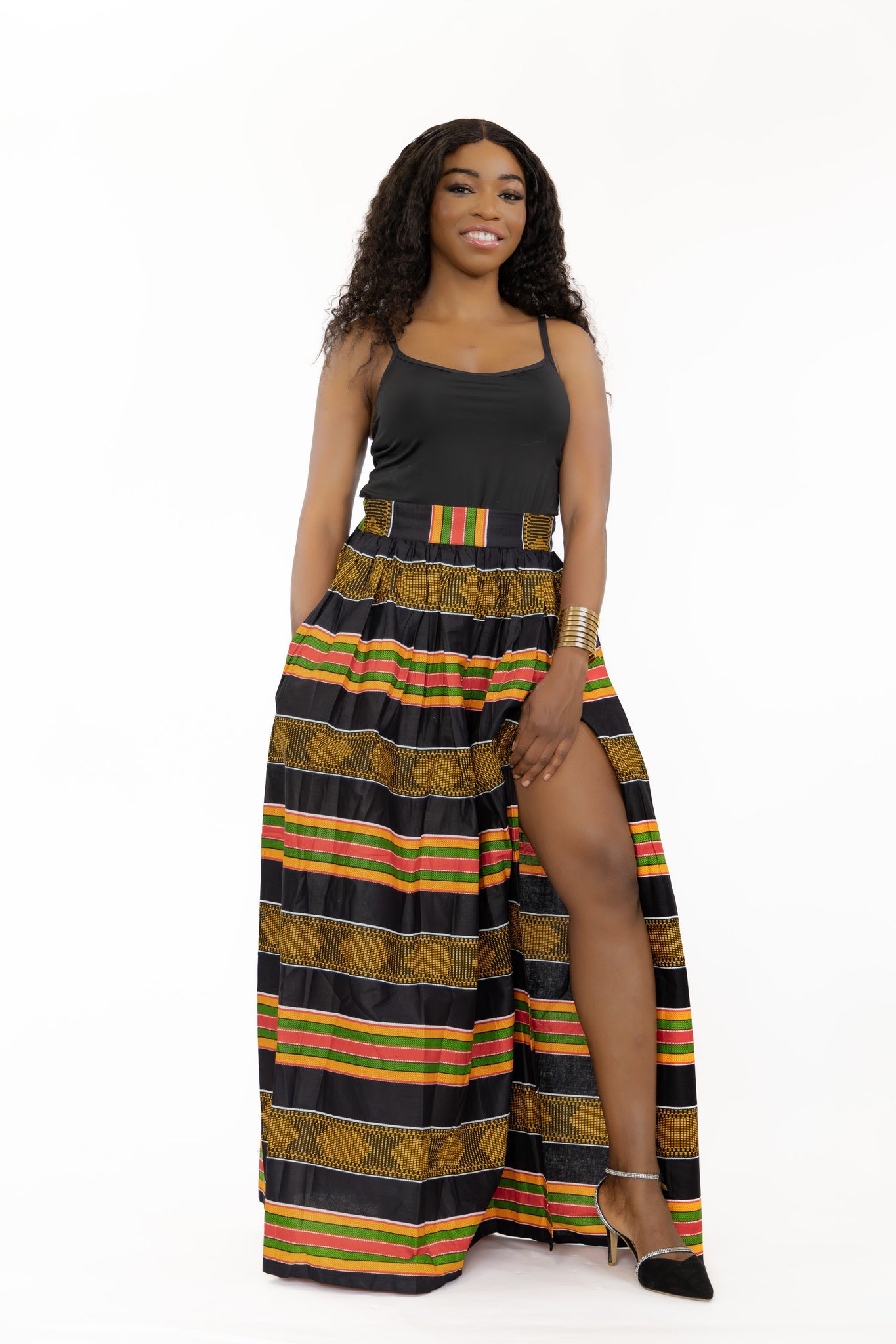 Falda maxi estampado africano - Negro Pan Africa