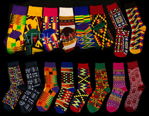 Mezcla de 16 pares diferentes - Calcetines Africanos / Calcetines Afro / Calcetines Kente - Todos los 16 estilos