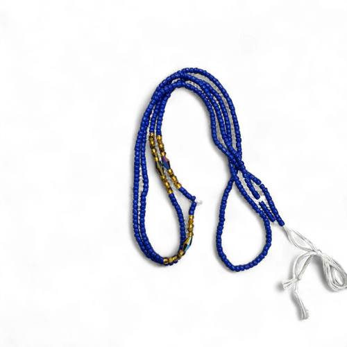 (Importante: por favor lea) Perlas de cintura / Cadena de cadera africana - Azul (Cordón tradicional no elástico) 