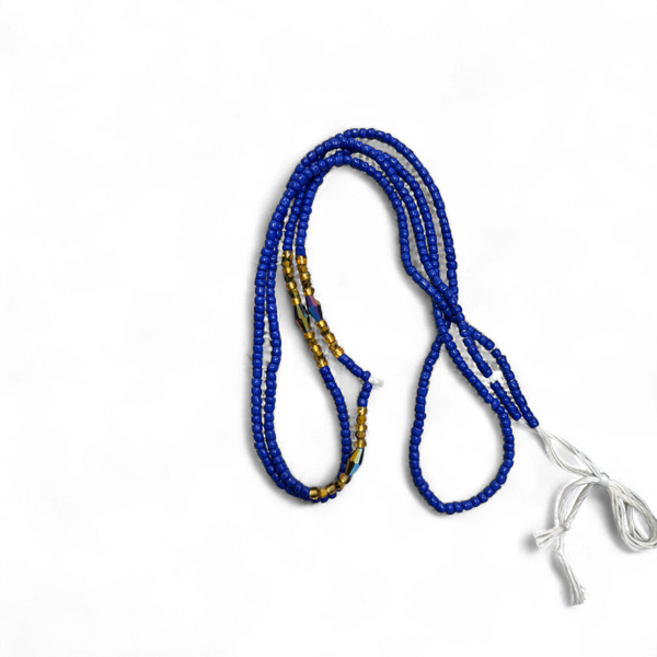 (Importante: por favor lea) Perlas de cintura / Cadena de cadera africana - Azul (Cordón tradicional no elástico) 