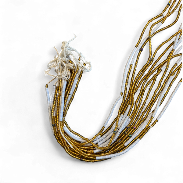 (Importante: por favor lea) Perlas de cintura / Cadena de cadera africana - Blanco X (Cordón tradicional no elástico) 