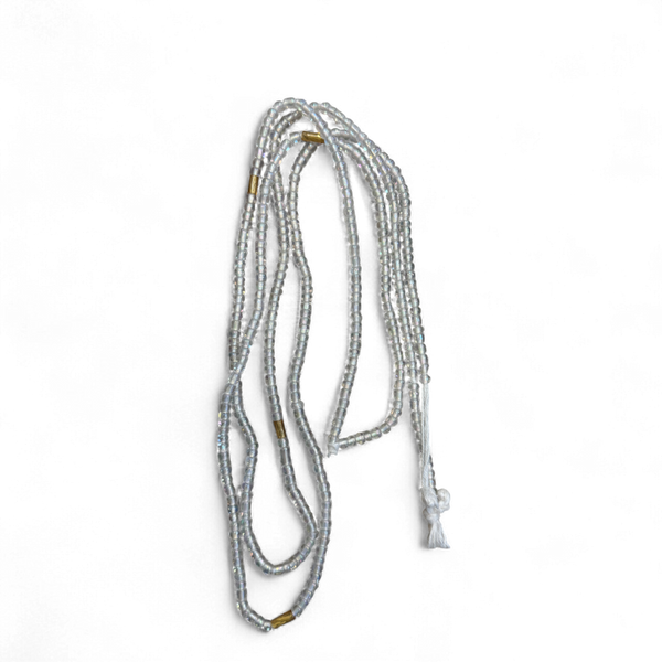 (Importante: por favor lea) Perlas de cintura / Cadena de cadera africana - Blanco (Cordón tradicional no elástico) 