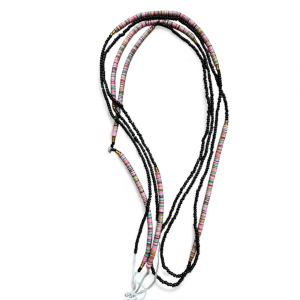 (Wichtig: bitte lesen) Perlas de cintura / Cadena de cadera africana - Negro (Cordón tradicional no elástico) 