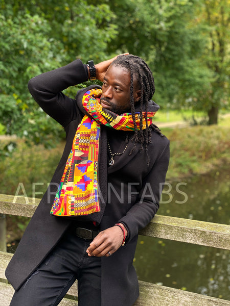 Bufanda de Invierno Estampado Africano para Adultos Unisex - Amarillo / Verde Kente