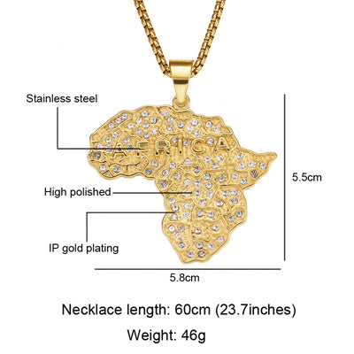 Collar / colgante - Continente africano con piedras con aspecto de diamante - Oro