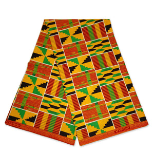 Tela con estampado Kente amarillo verde africano KENTE Ghana tela de cera AF-4005 - 100% algodón
