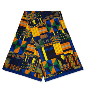 Tela con estampado kente azul africano / naranja KENTE Ghana wax cloth AF-4027 - 100% Algodón