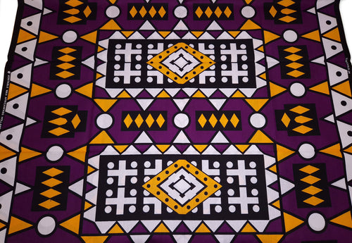 Tela estampada africana - Purple Yellow Samakaka / Samacaca (Angola) - 100% algodón
