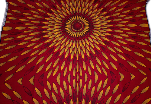 Tela estampada africana - Rojo/Amarillo rayos de sol - 100% algodón